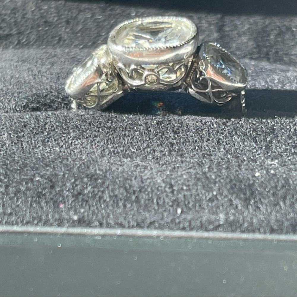 Synthetic Diamond Engagement Ring Stackable Sterl… - image 2